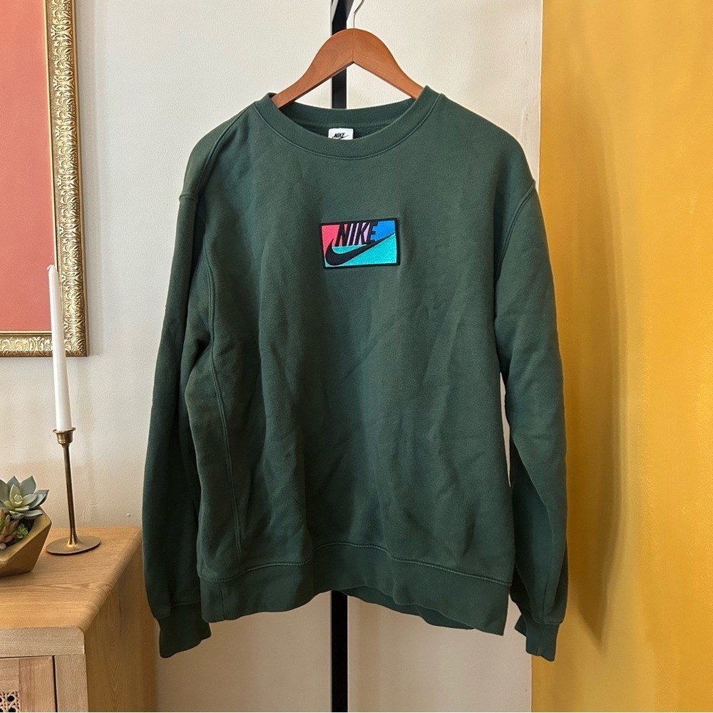 Nike Men's Club Fleece‎ Crewneck Sweatshirt Logo Pullover Fir Dark Green Size L